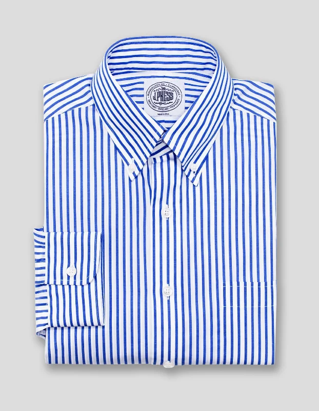 BLUE WHITE BUTCHER STRIPE BROADCLOTH DRESS SHIRT