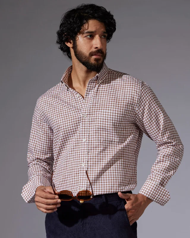 Somelos Gingham Checked Shirt - Brown & White