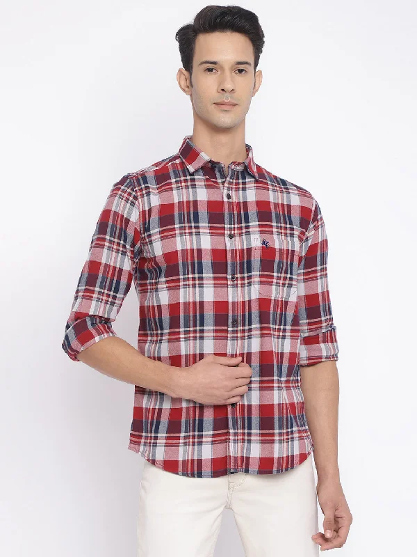 Men's Red Casual Big Checks Full Sleeve Shirt