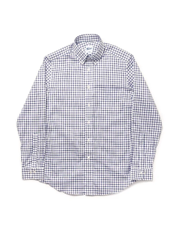 DARK BLUE TATTERSALL BUTTON DOWN COLLAR SHIRT - TRIM FIT