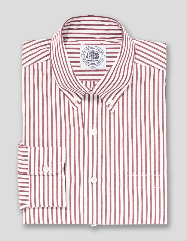 DARK RED WHITE BUTCHER STRIPE BROADCLOTH DRESS SHIRT