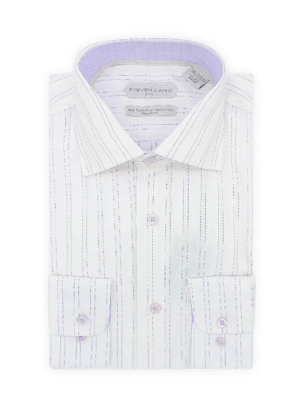 Steven Land Elite | Spread Collar Non-Iron Stripe Dress Shirt | Purple