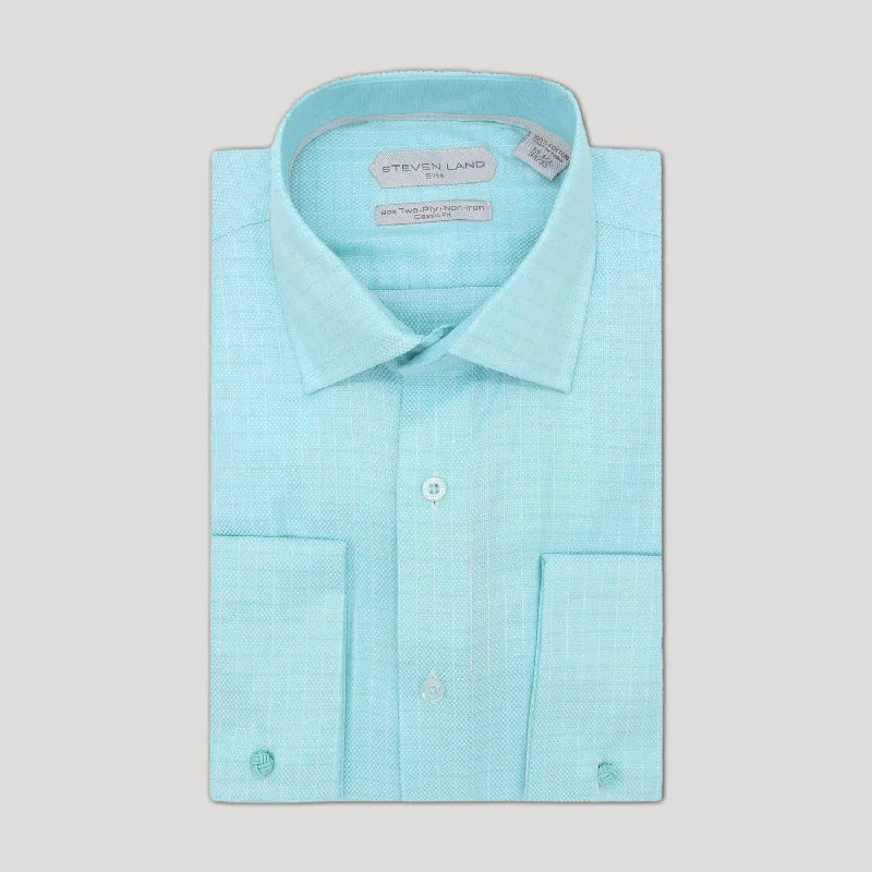 Steven Land Elite | Non Iron Weave Check Dress Shirt | Aqua