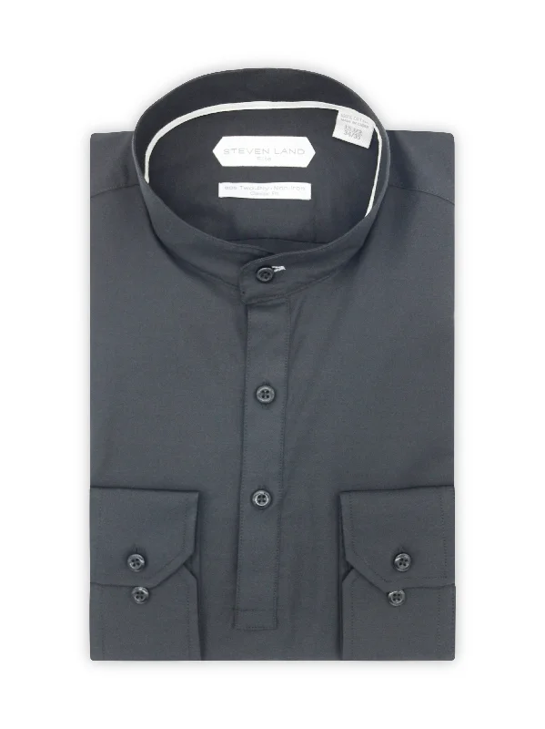 Steven Land Elite | Napoli Banded Collar Non Iron Half-Button Placket Dress Shirt | Black