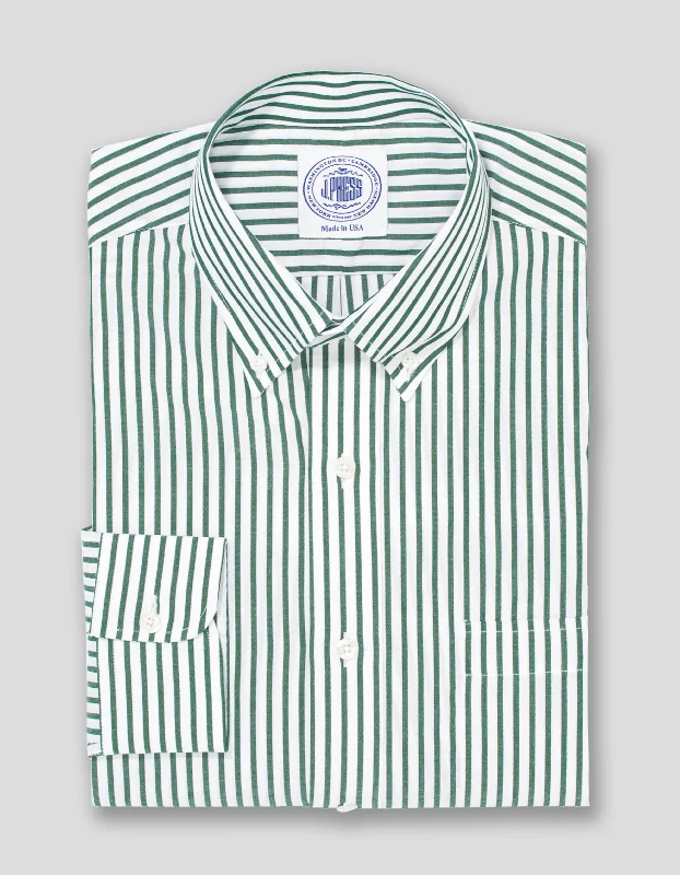 HUNTER GREEN/WHITE BUTCHER STRIPE BROADCLOTH DRESS SHIRT