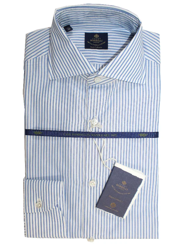 Luigi Borrelli Dress Shirt ROYAL COLLECTION White Blue Stripes 38 - 15