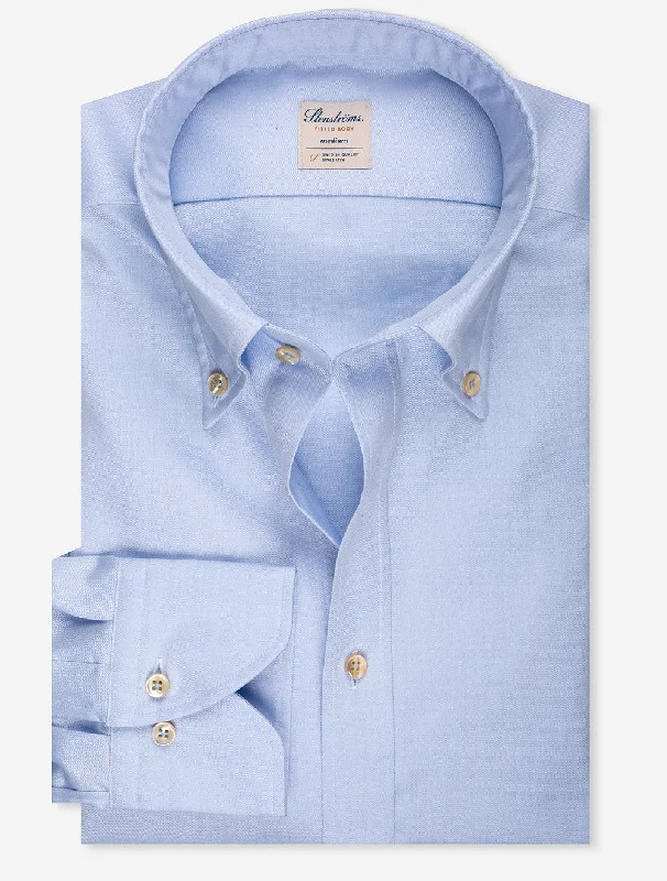 Blue Button Down Plain Fitted Body Shirt