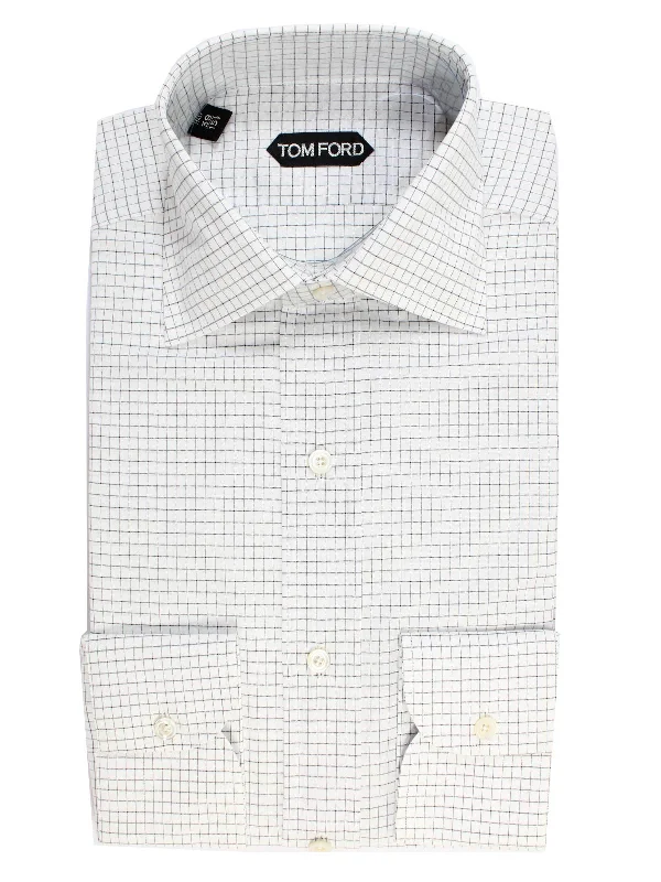 Tom Ford Dress Shirt White Black Graph Check 39 - 15 1/2 Slim Fit SALE