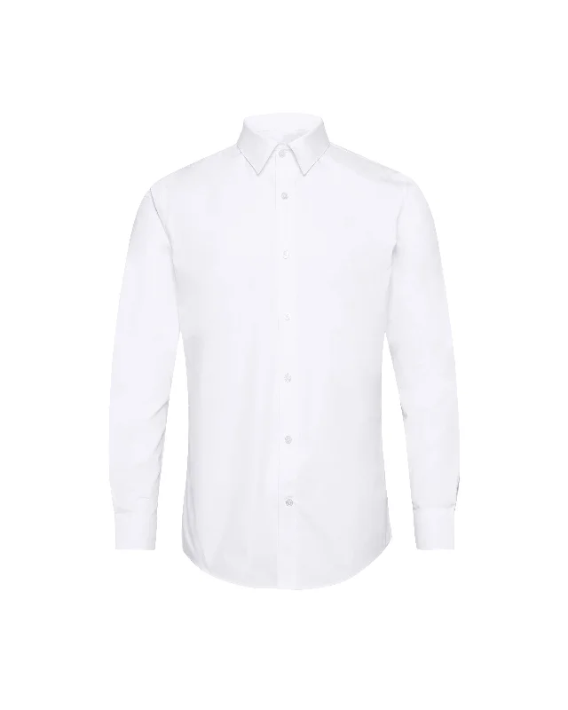 White Twill Natural Stretch Cotton French Cuff Dress Shirt