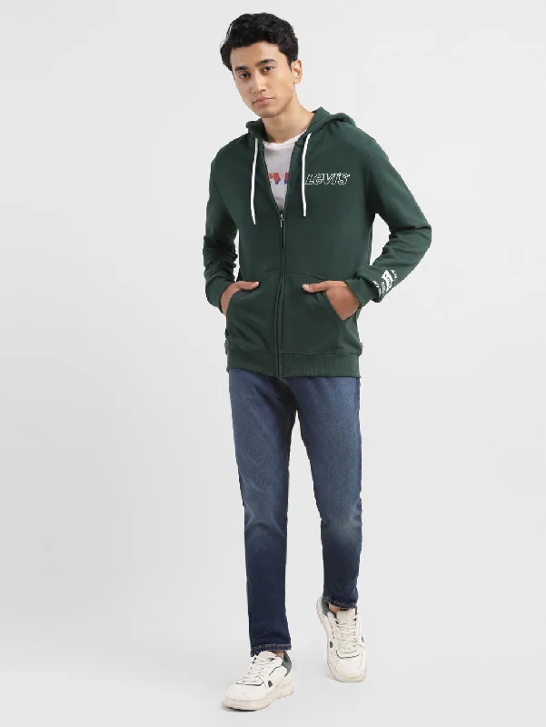 Men's Brand Logo Dark Green Hooded Sweatshirt