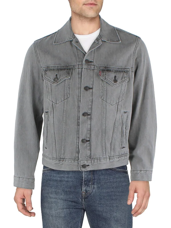 Mens Collared Heathered Denim Jacket