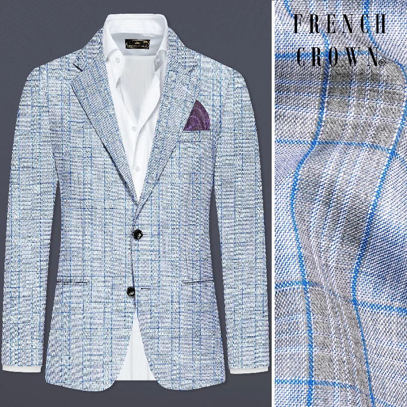 Carolina Blue Plaid Wool Blend Single Breasted Blazer