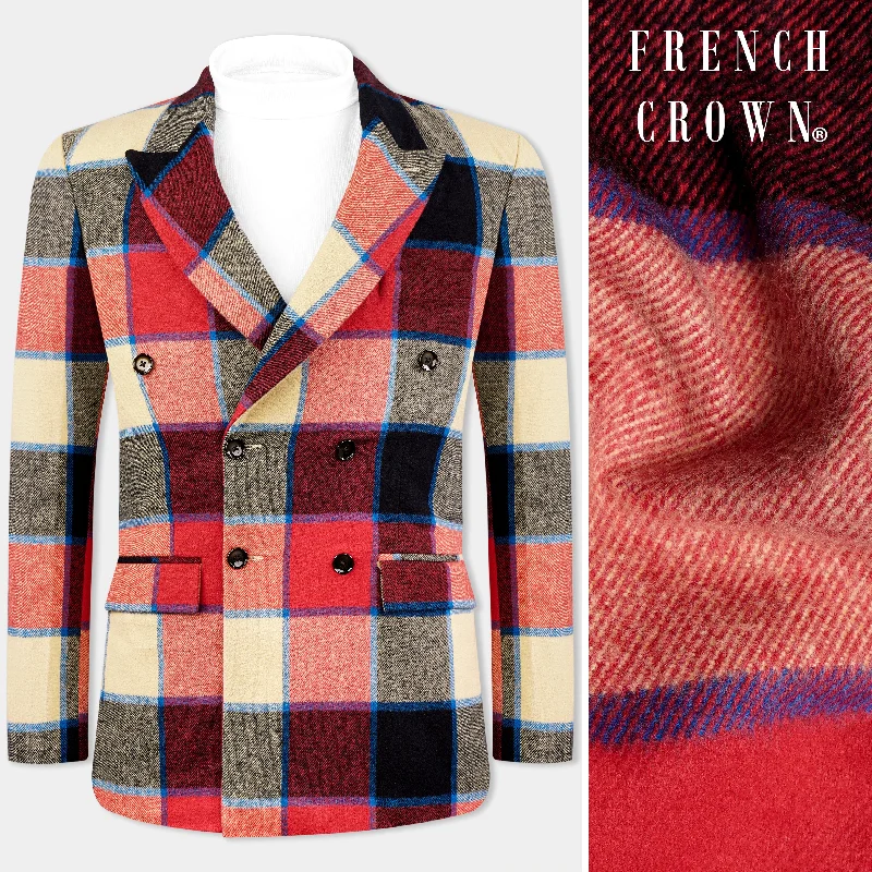 Jasper Red and Raffia Beige Multicolor Windowpane Tweed Blazer