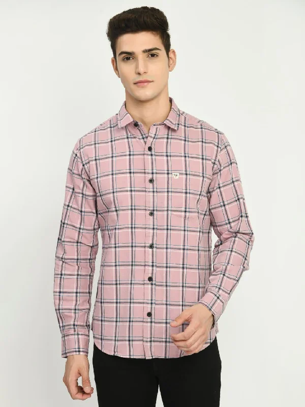 Men’s Checkered Spread Full Sleeve Shirt - D. Pink