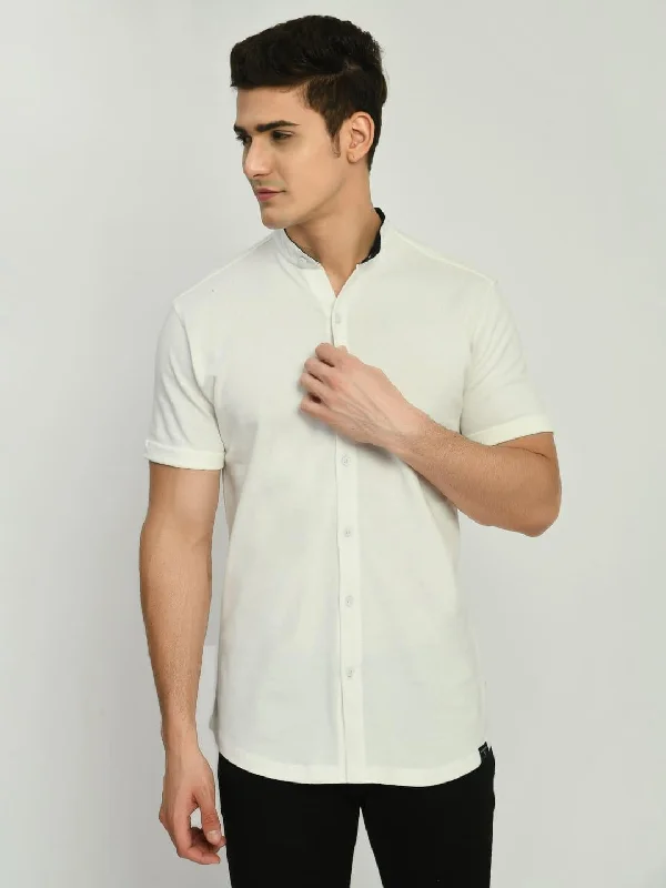 Men's Solid Mandarin Collar Short Sleeve Shirt