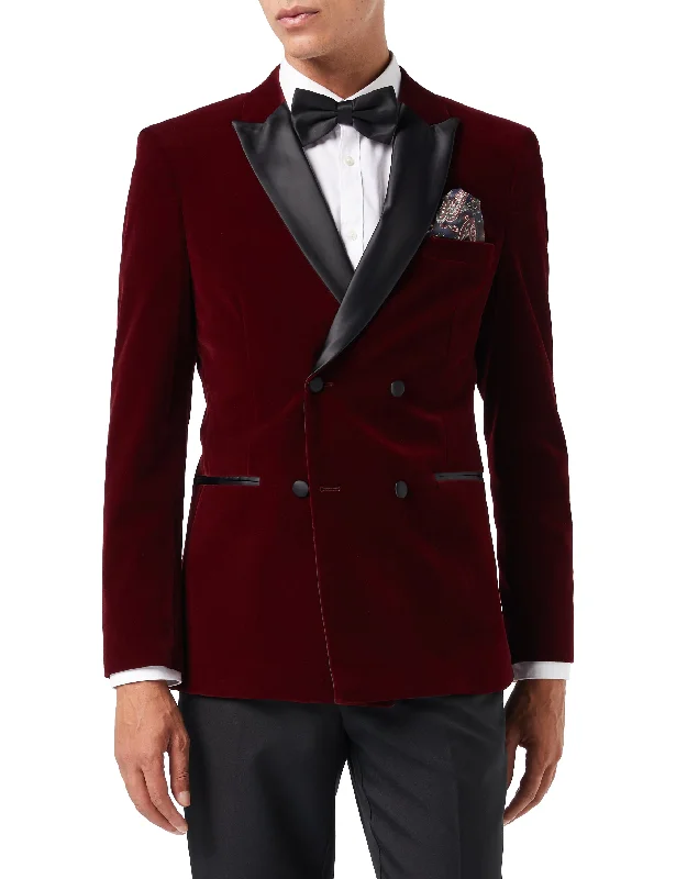 SMITH - BURGUNDY TUXEDO DOUBLE BREASTED VELVET BLAZER