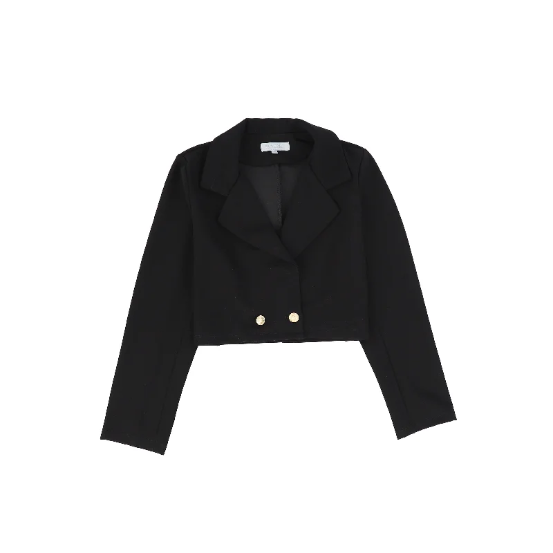 Bace Black Cropped Gold Button Blazer