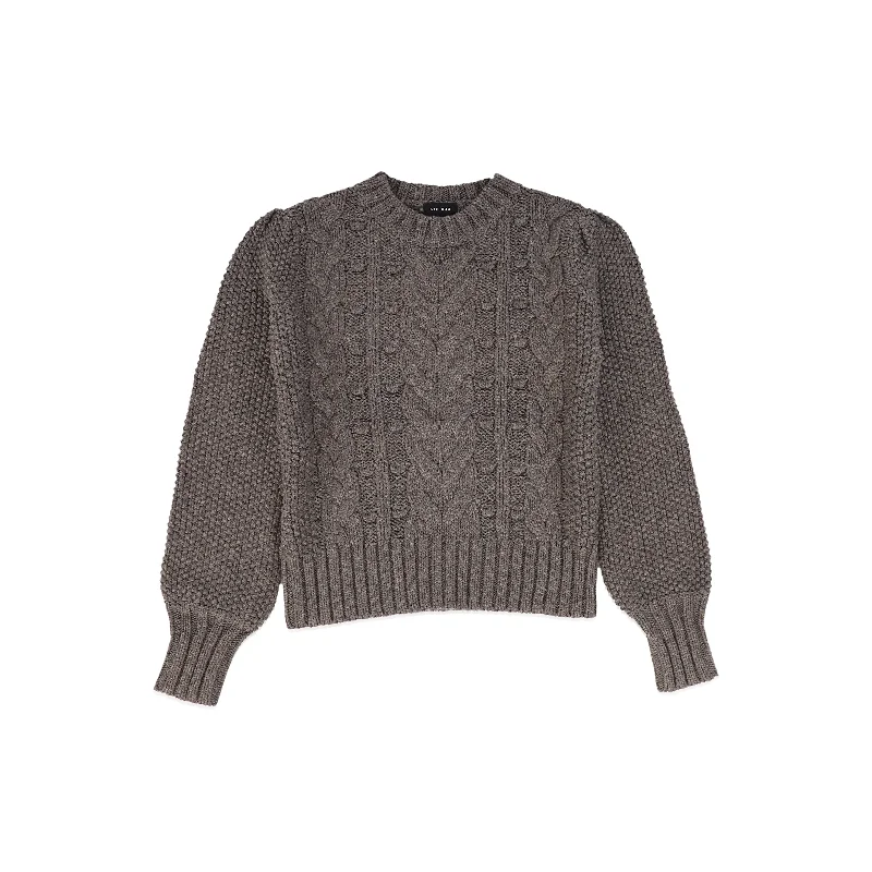 Bamboo Mocha Cable Knit Puff Sleeve Sweater