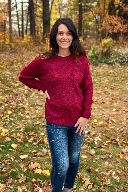 Basic Crew Neck Sweater- Cabernet