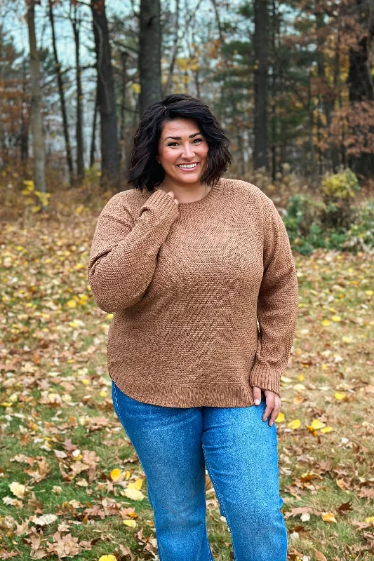 Basic Crew Neck Sweater Curvy- Camel