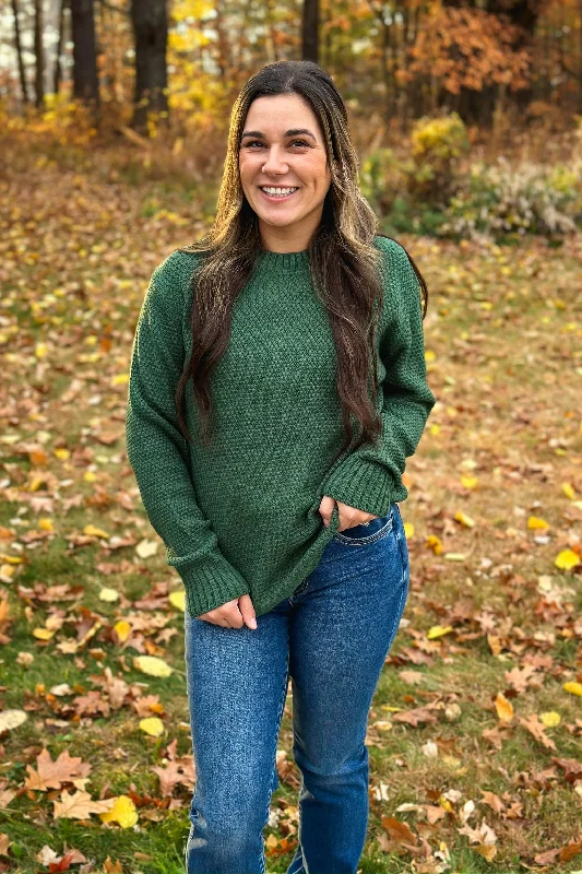 Basic Crew Neck Sweater- Dark Green