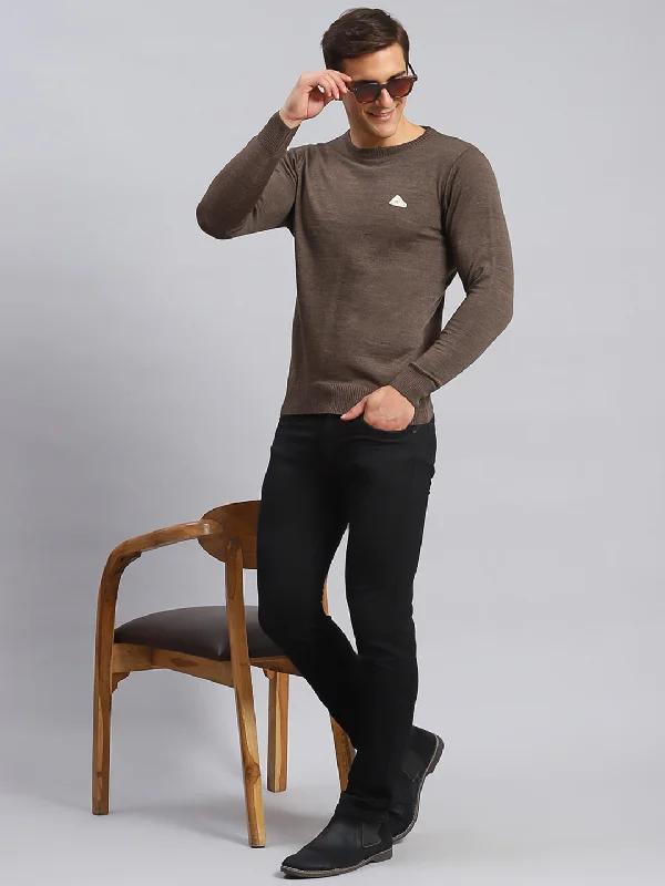 Men Brown Solid Wool blend Pullover