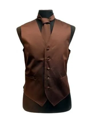 Men's Brown Satin Vest with Neck Tie