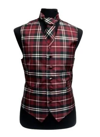 Men's Burgundy Plaid Vest with Neck Tie