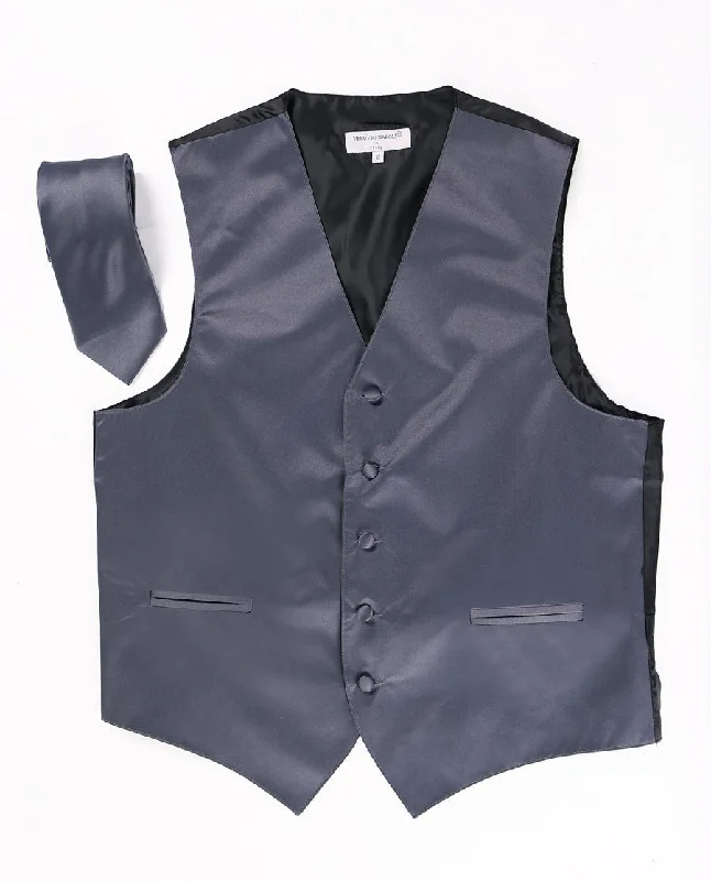 Men's Charcoal Satin Vest with Necktie