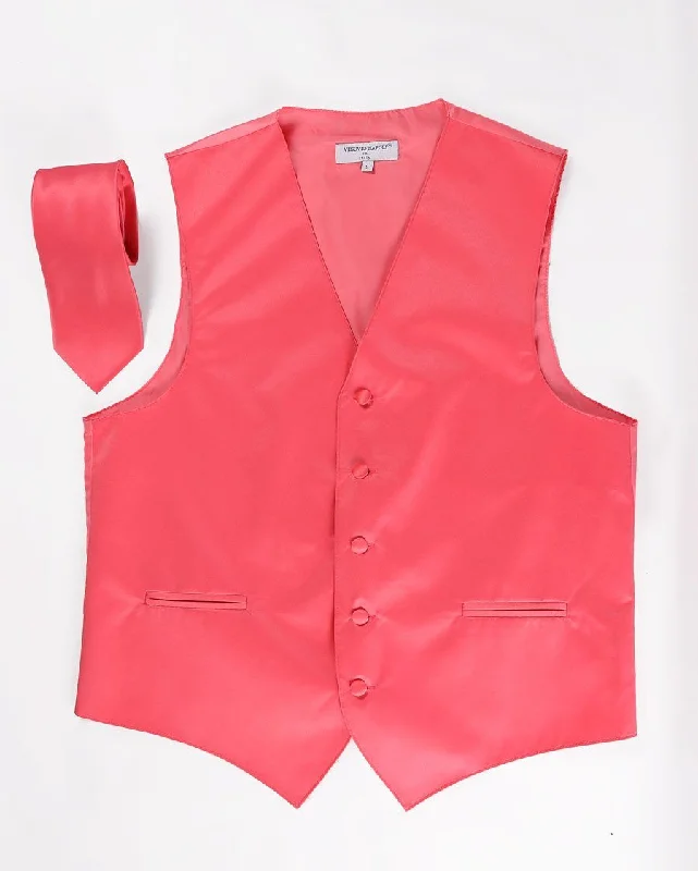 Men's Coral Satin Vest with Necktie