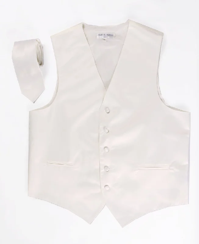 Men's Cream Satin Vest with Necktie