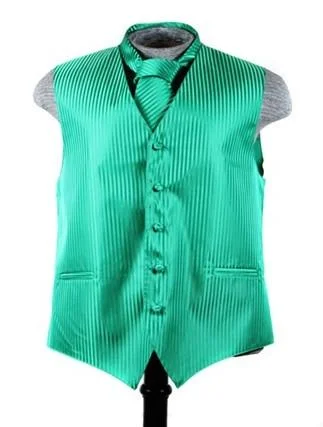 Men's Emerald Green Striped Vest with Neck Tie