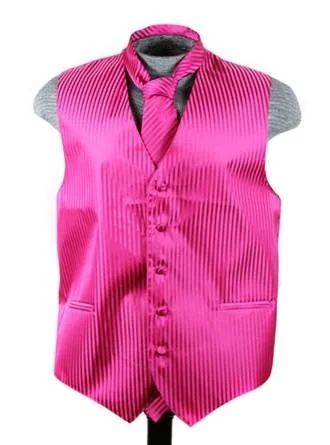 Men's Fuchsia Striped Vest with Neck Tie