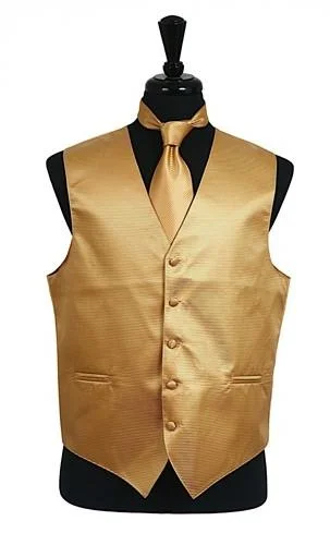 Men's Gold Satin Vest with Neck Tie