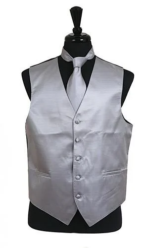 Men's Gray Satin Vest with Neck Tie