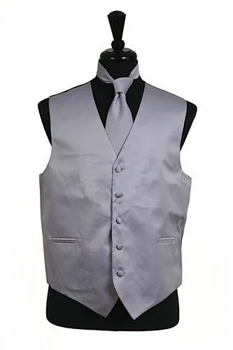 Men's Gray Satin Vest with Neck Tie