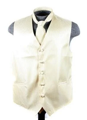 Men's Ivory Striped Vest with Neck Tie