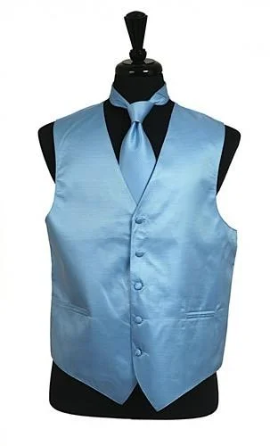 Men's Light Blue Satin Vest with Neck Tie