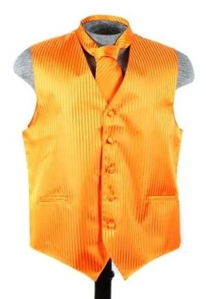 Men's Orange Striped Vest with Neck Tie