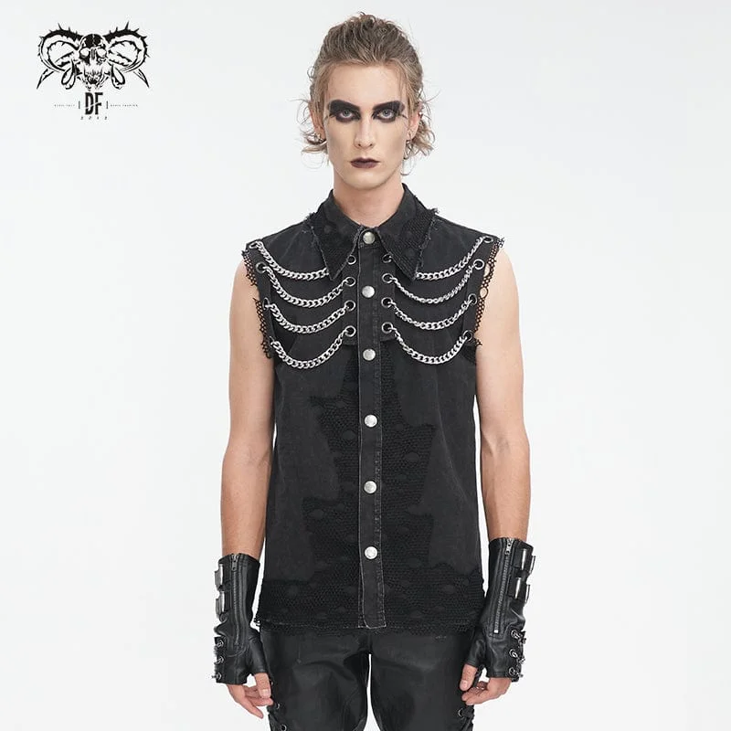 Men's Punk Multi-chain Distressed Vest