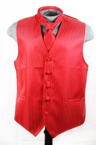 Men's Red Striped Vest with Neck Tie