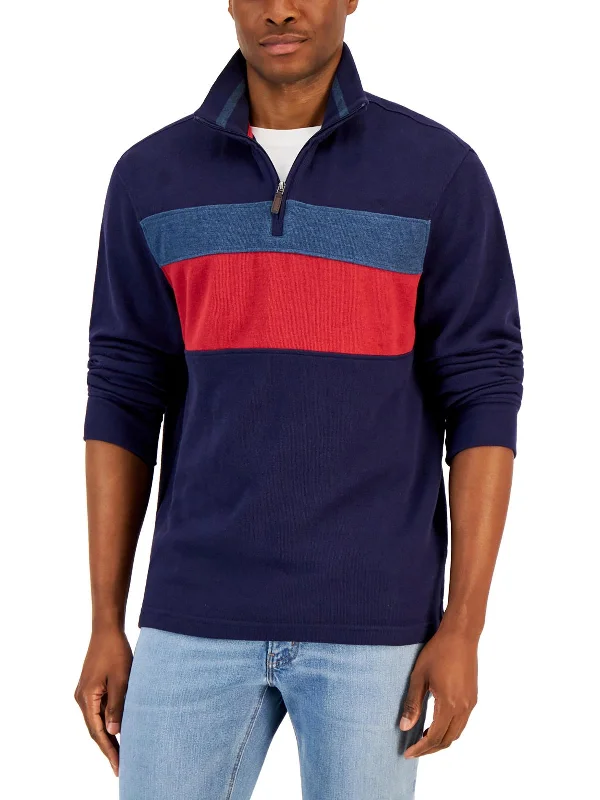 Mens Zipper Neck Colorblock Pullover Sweater