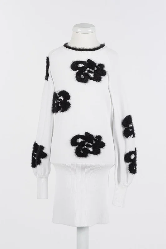 Twinset White/Black Mohair Flower Sweater