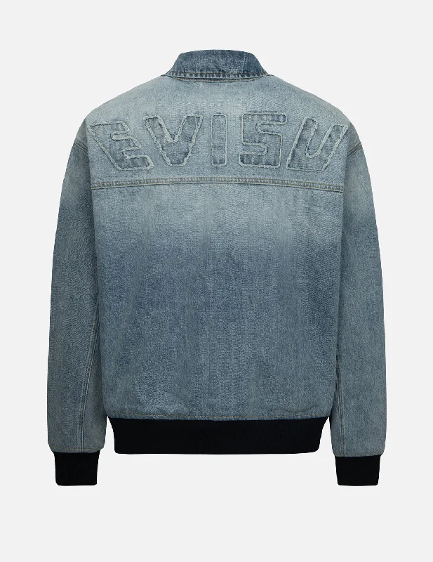 Logo Appliqué Embroidery Oversized Denim Bomber Jacket